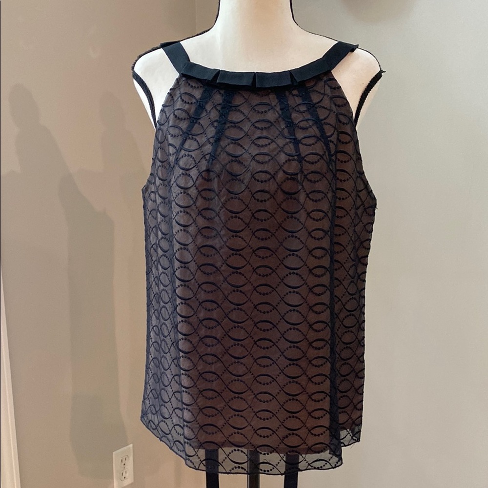 100% silk sleeveless top black neutral layered bow tie tank cocktail medium